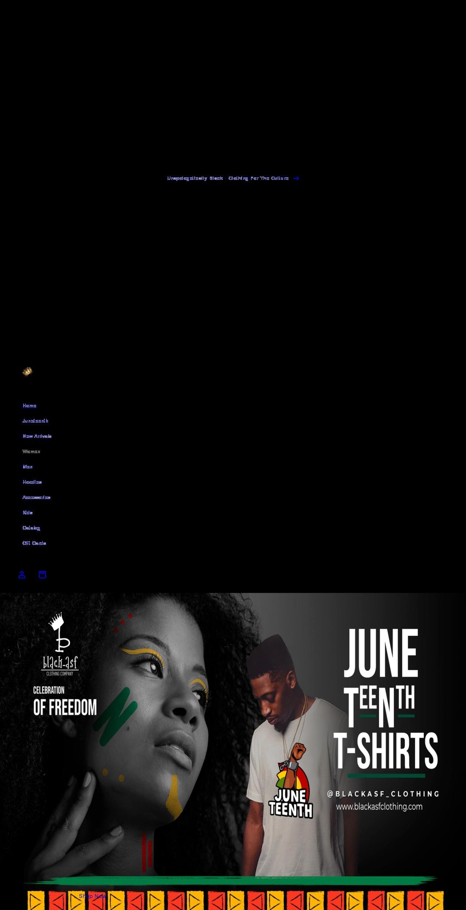 blackasfclothing.com shopify website screenshot