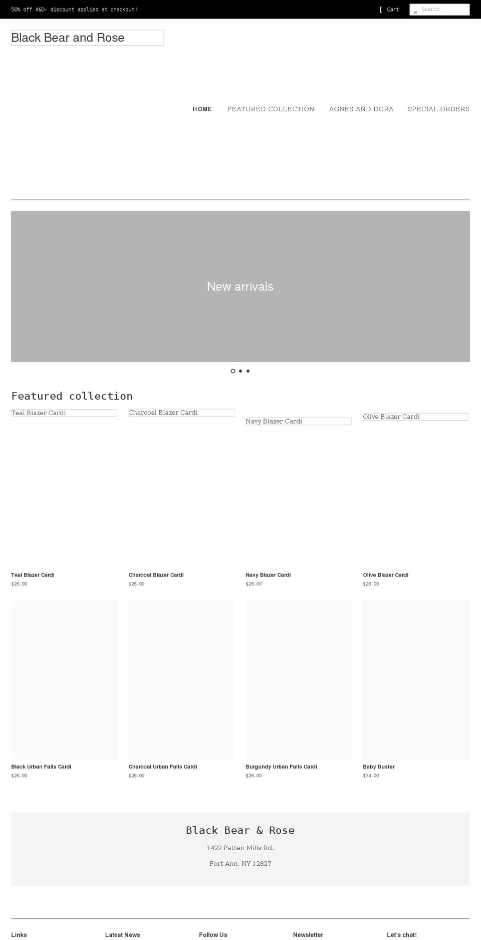 blackbearandrose.com shopify website screenshot
