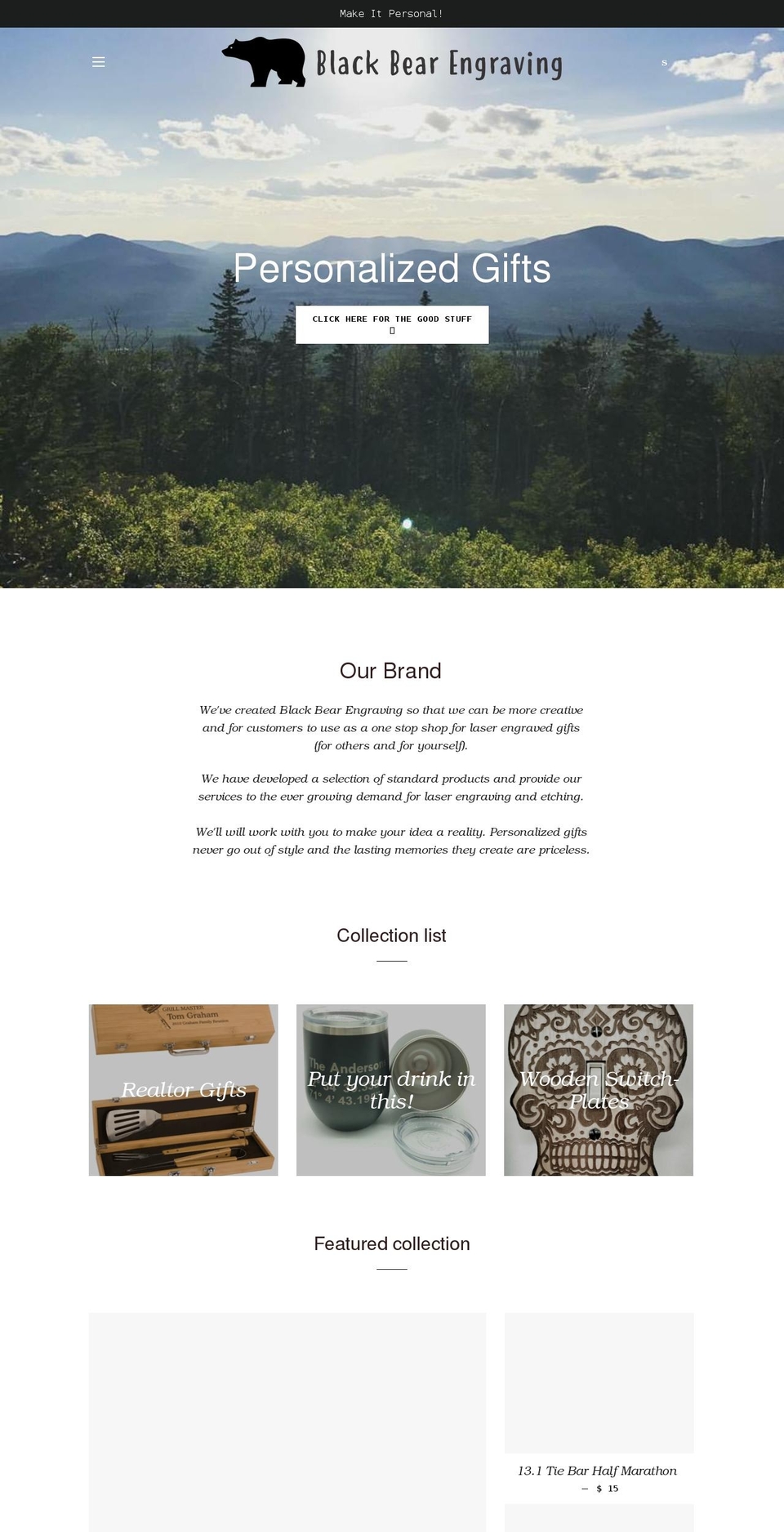blackbearengraving.net shopify website screenshot