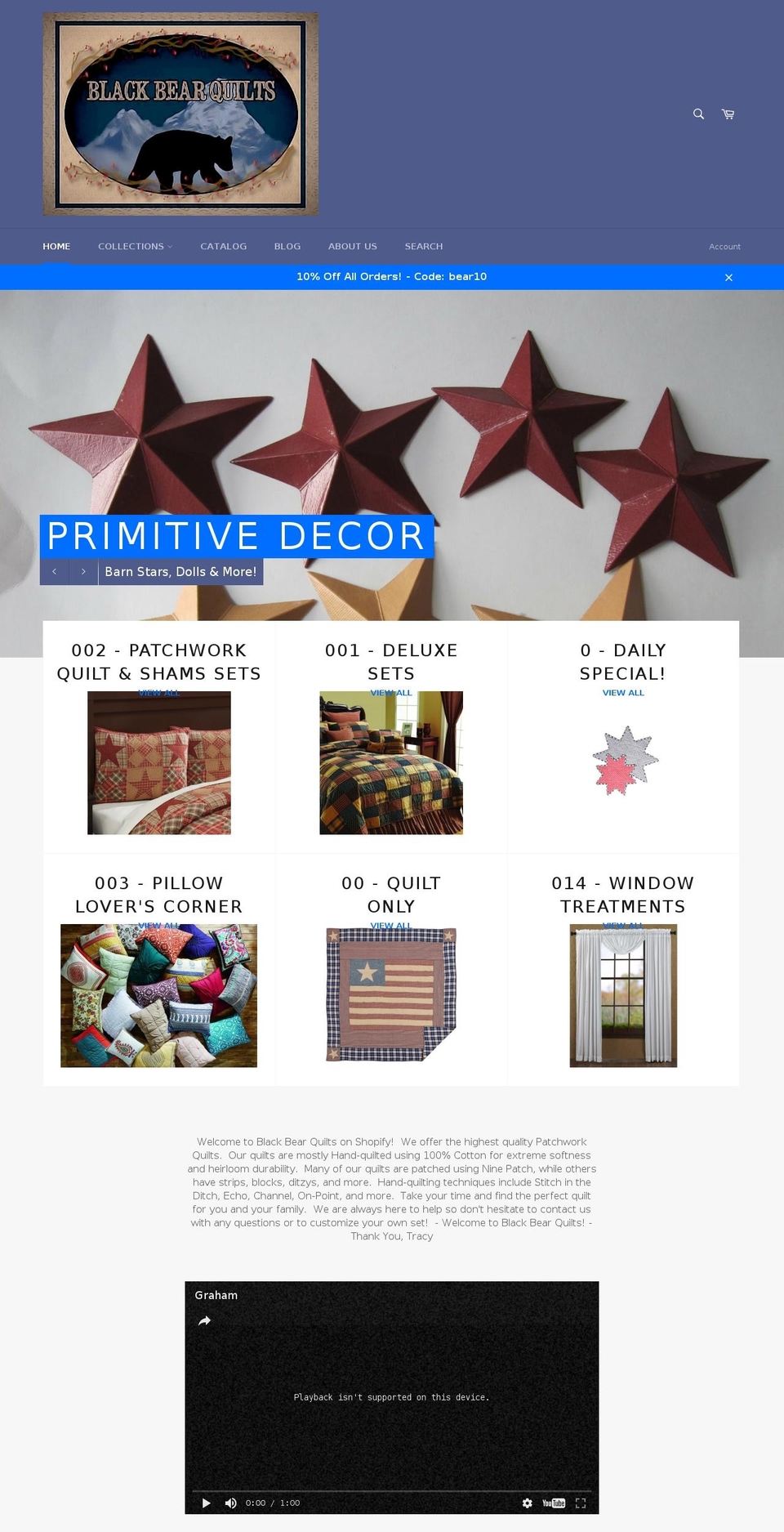 blackbearquilts.com shopify website screenshot