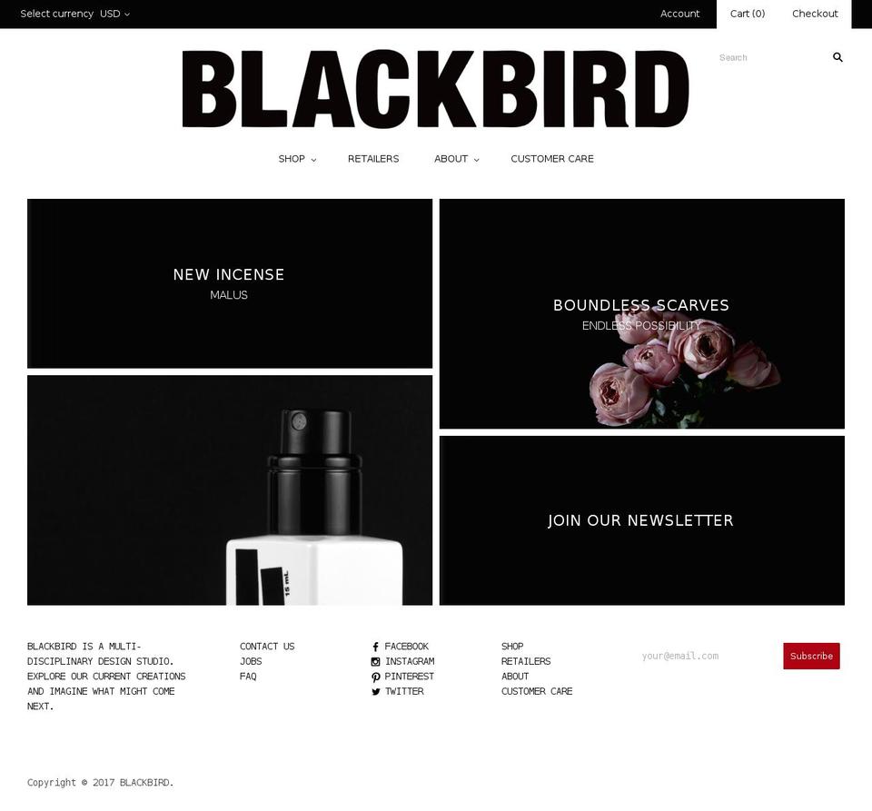 Masonry Shopify theme site example blackbirdballard.com