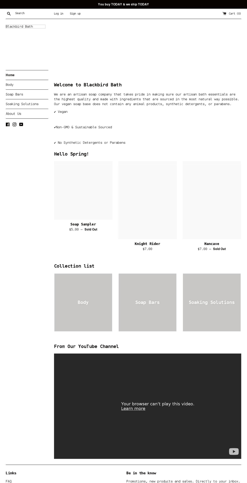 blackbirdbath.com shopify website screenshot