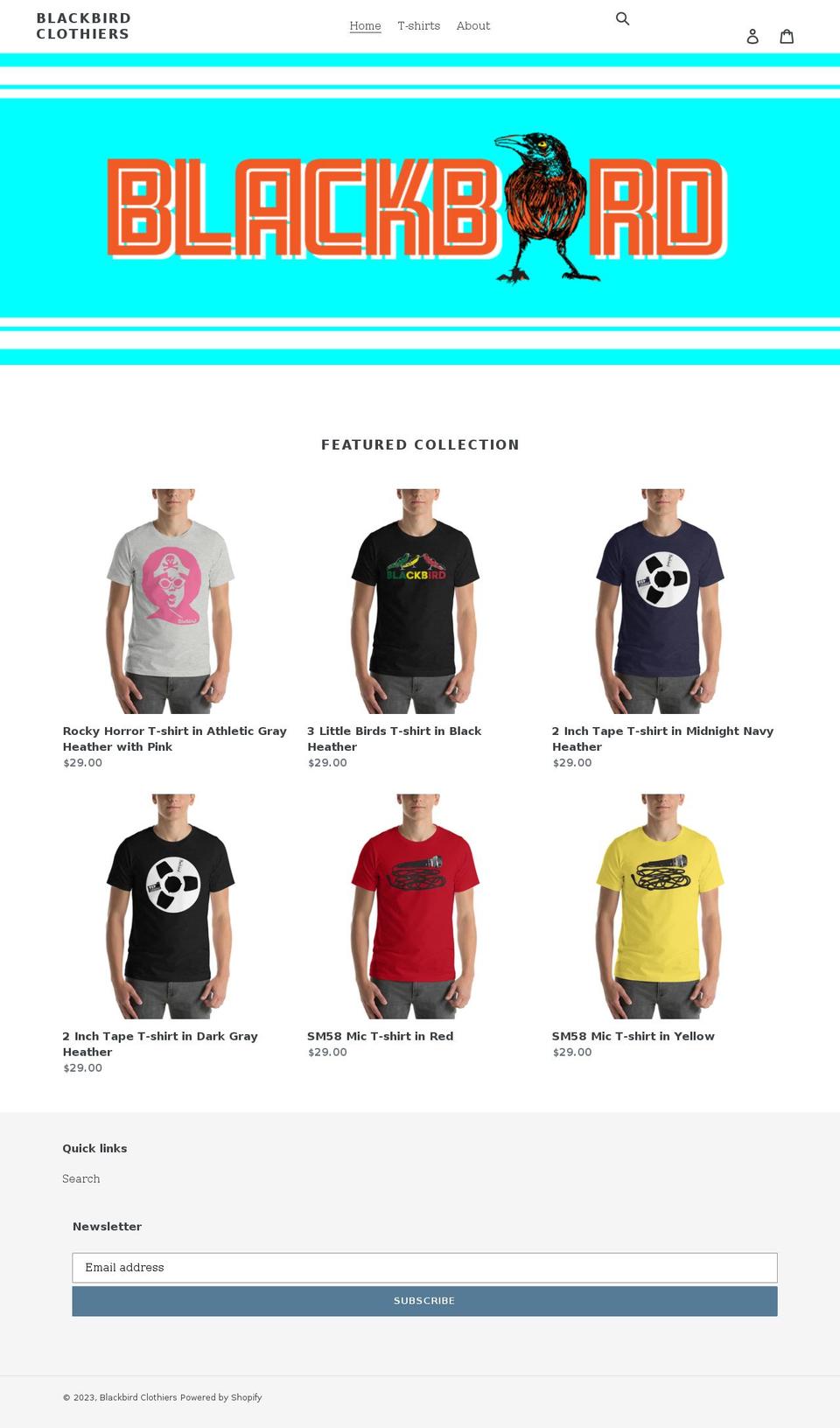 blackbirdclothiers.com shopify website screenshot