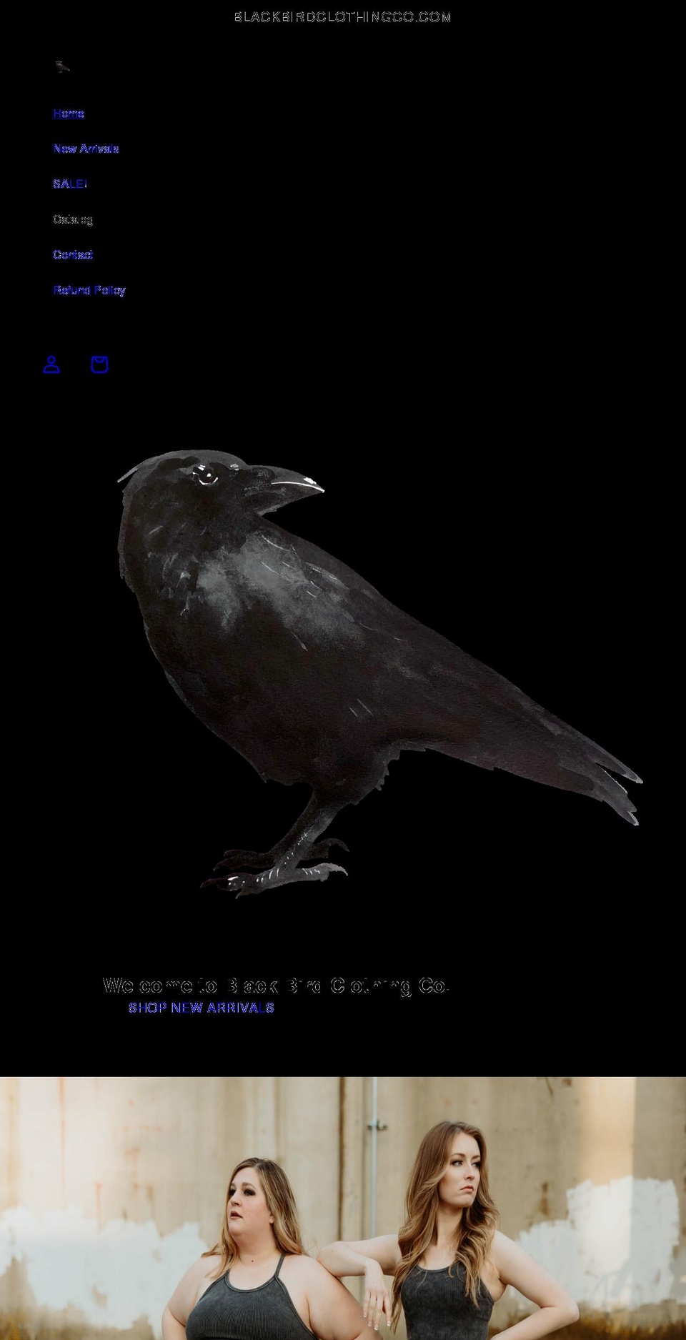 blackbirdclothingco.com shopify website screenshot