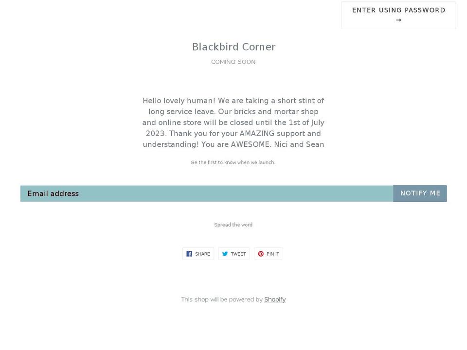 blackbirdcorner.com — Shopify storefront screenshot