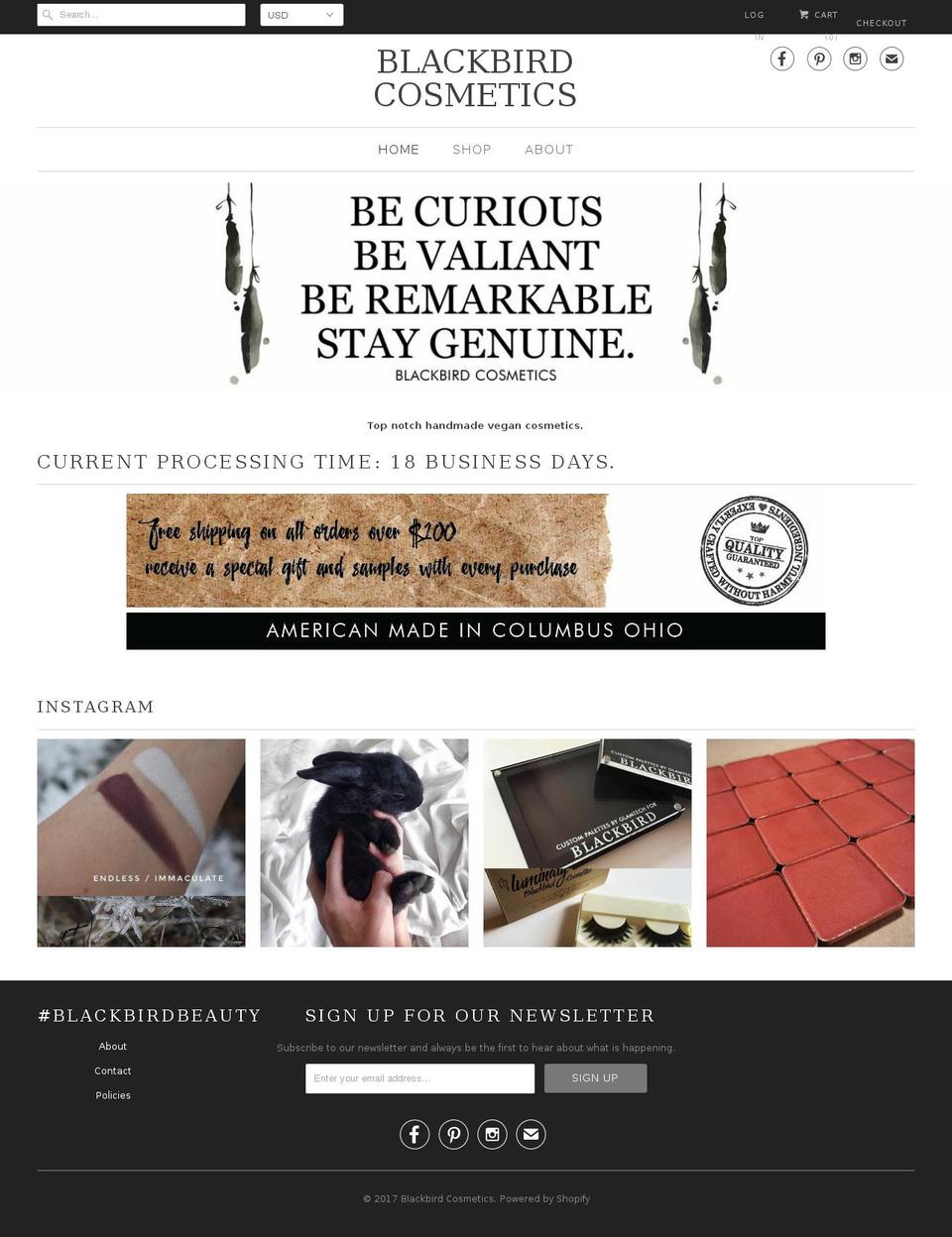 blackbirdcosmetics.com shopify website screenshot