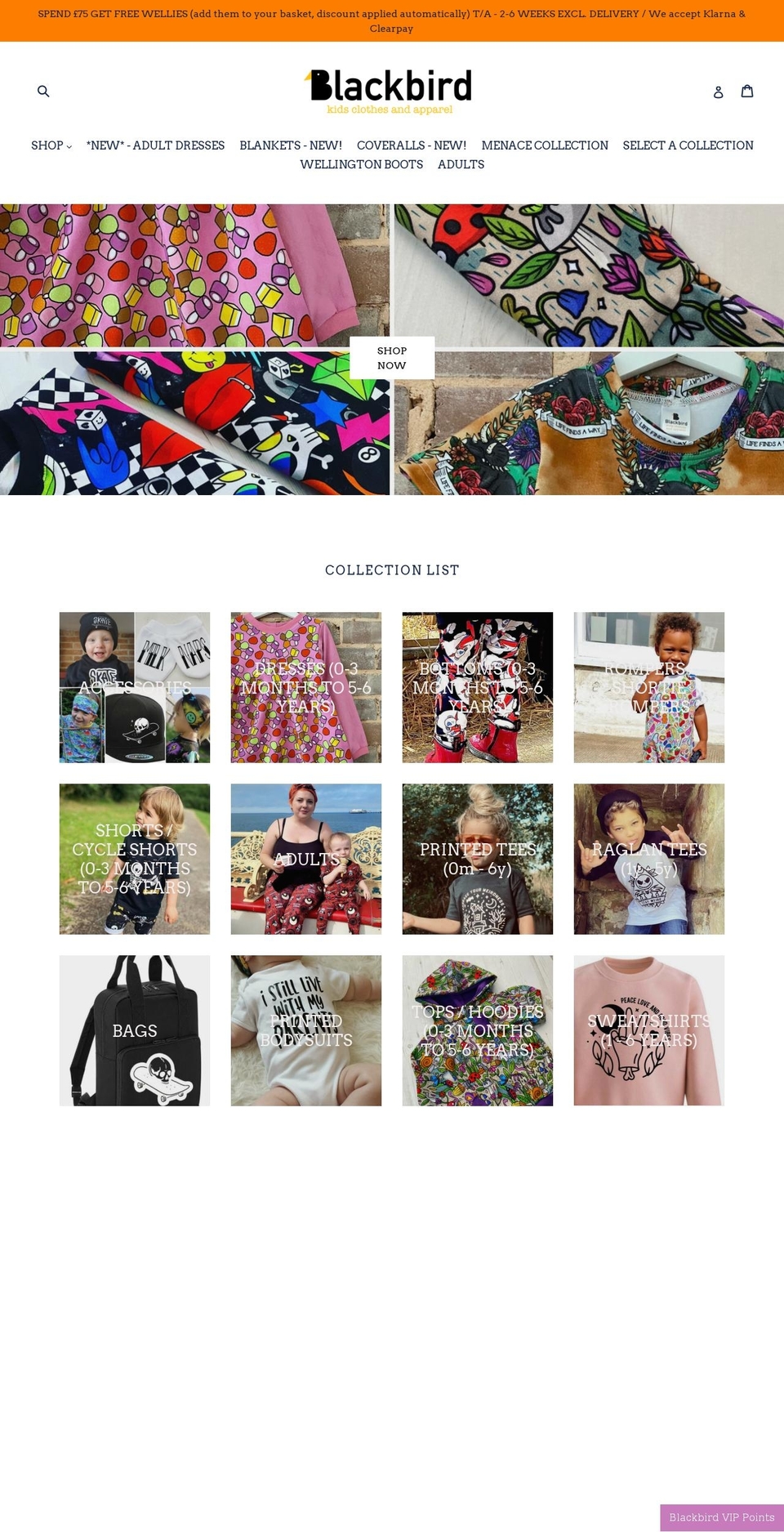 blackbirdkidsclothing.co.uk shopify website screenshot