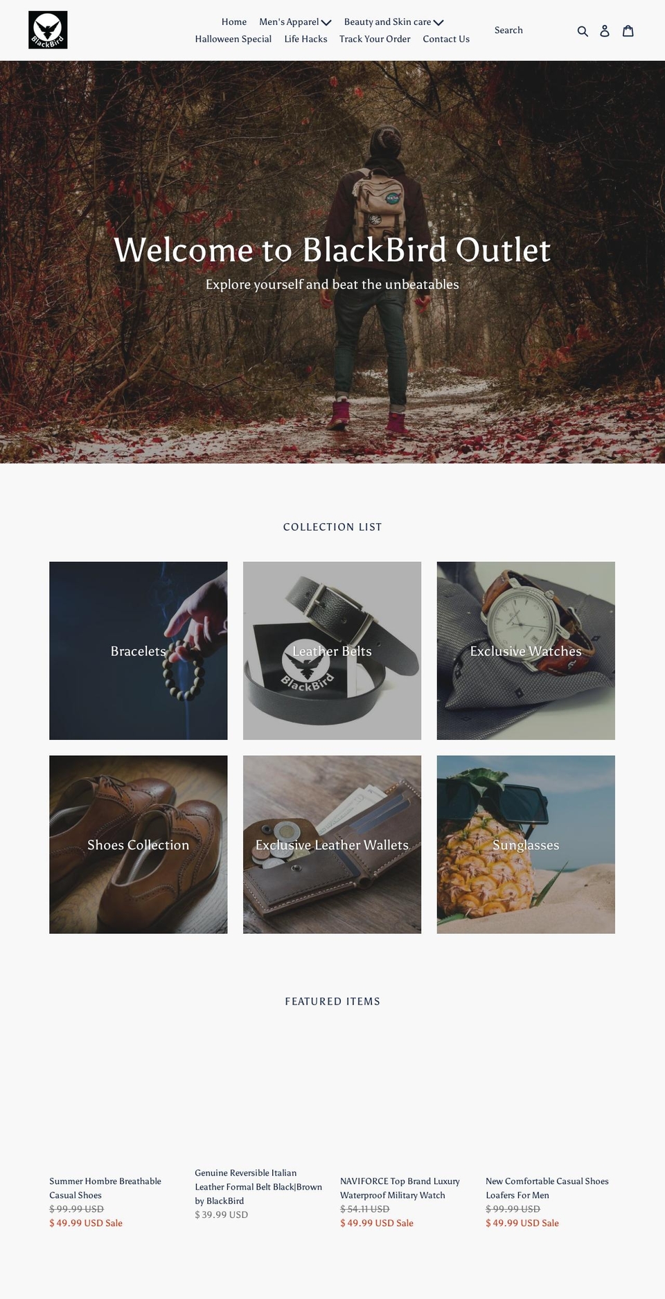 blackbirdoutlet.com — Shopify storefront screenshot