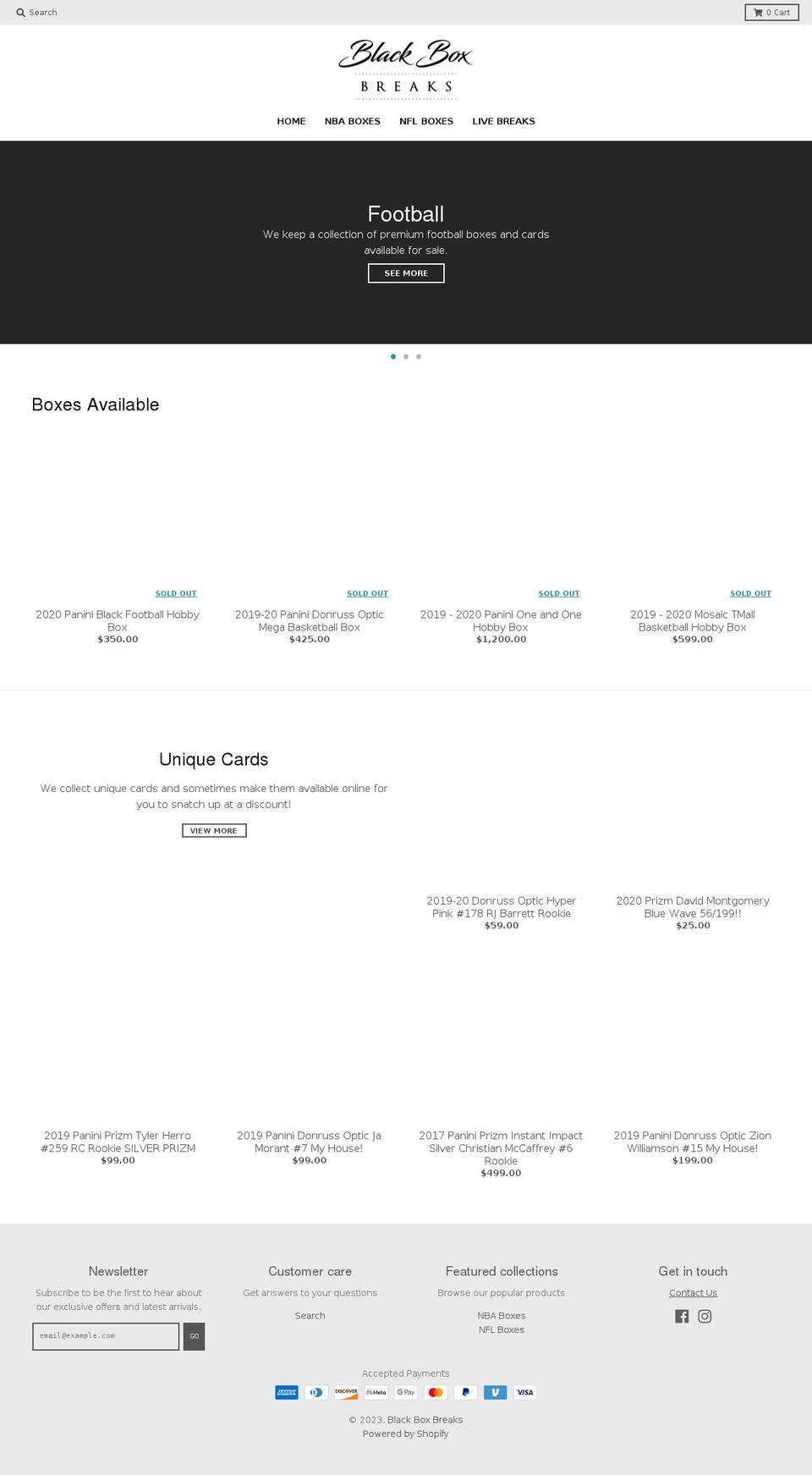 blackboxbreaks.com shopify website screenshot