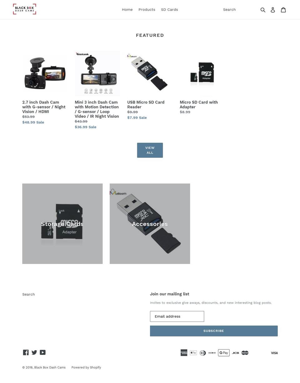 blackboxdashcams.com shopify website screenshot