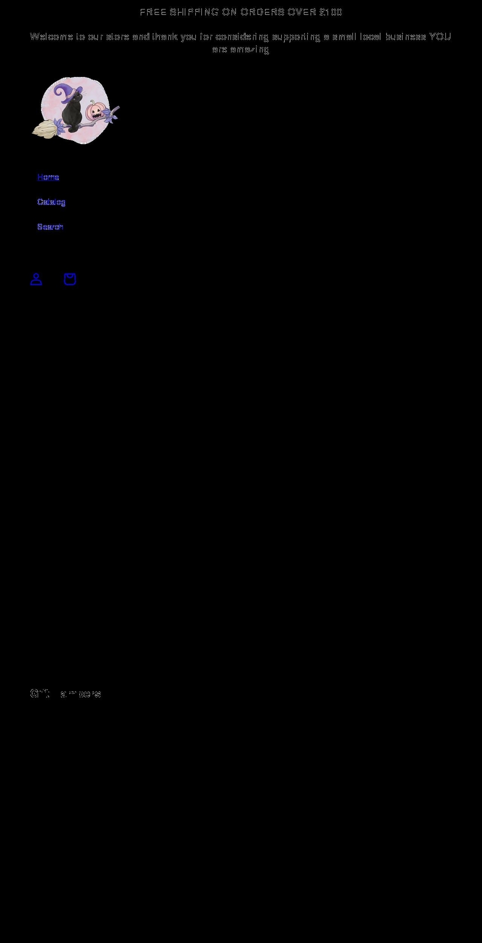 blackcathampersandgifts.co.uk shopify website screenshot