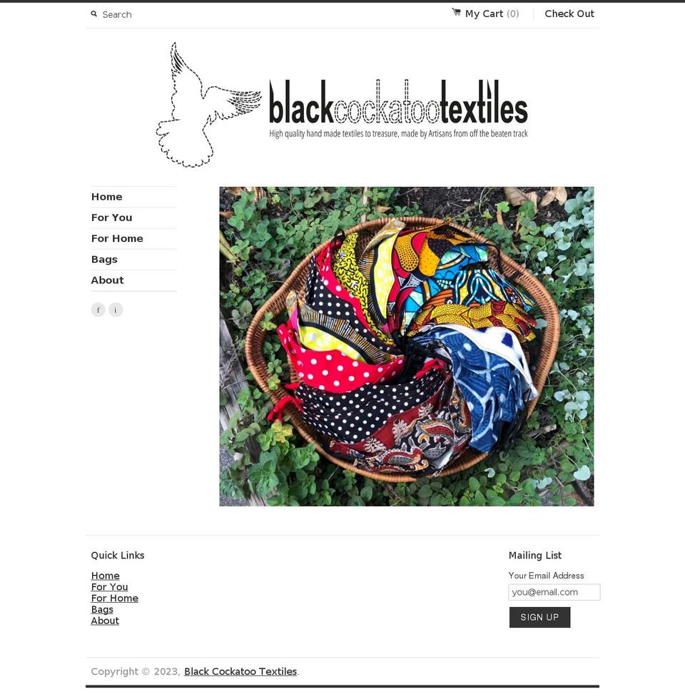 blackcockatootextiles.myshopify.com shopify website screenshot