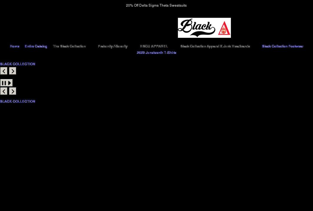 blackcollectionapparel.com shopify website screenshot