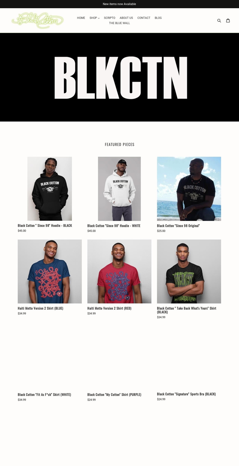 blackcottonapparelcompany.com — Shopify storefront screenshot