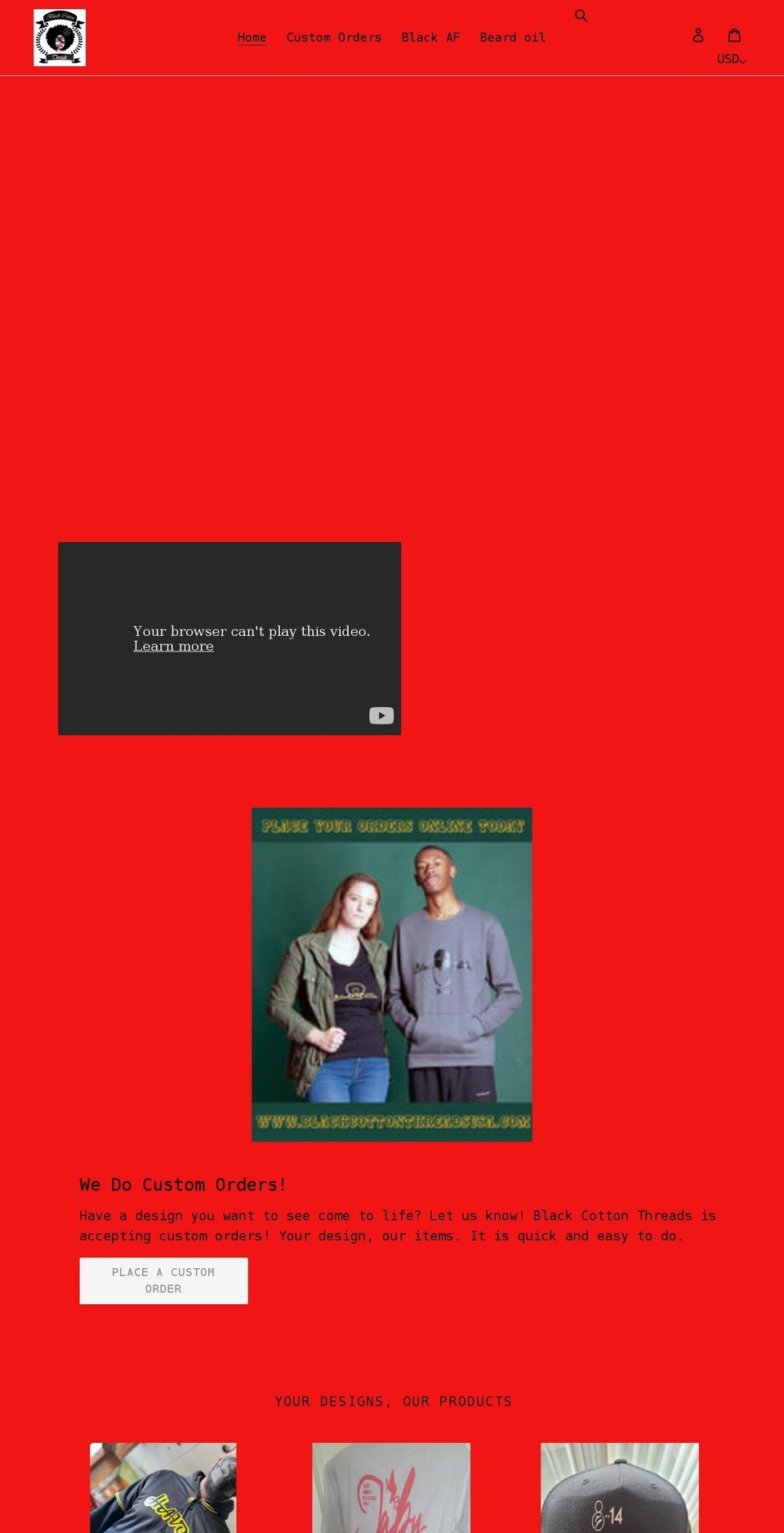 blackcottonthreadsusa.com shopify website screenshot