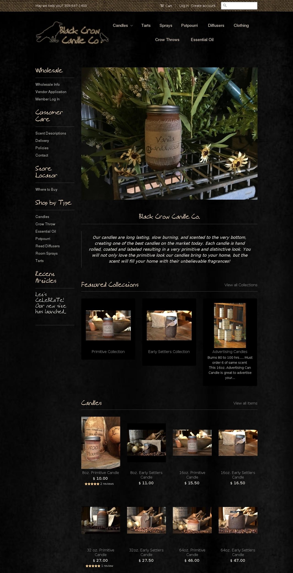 blackcrowcandlecompany.com shopify website screenshot