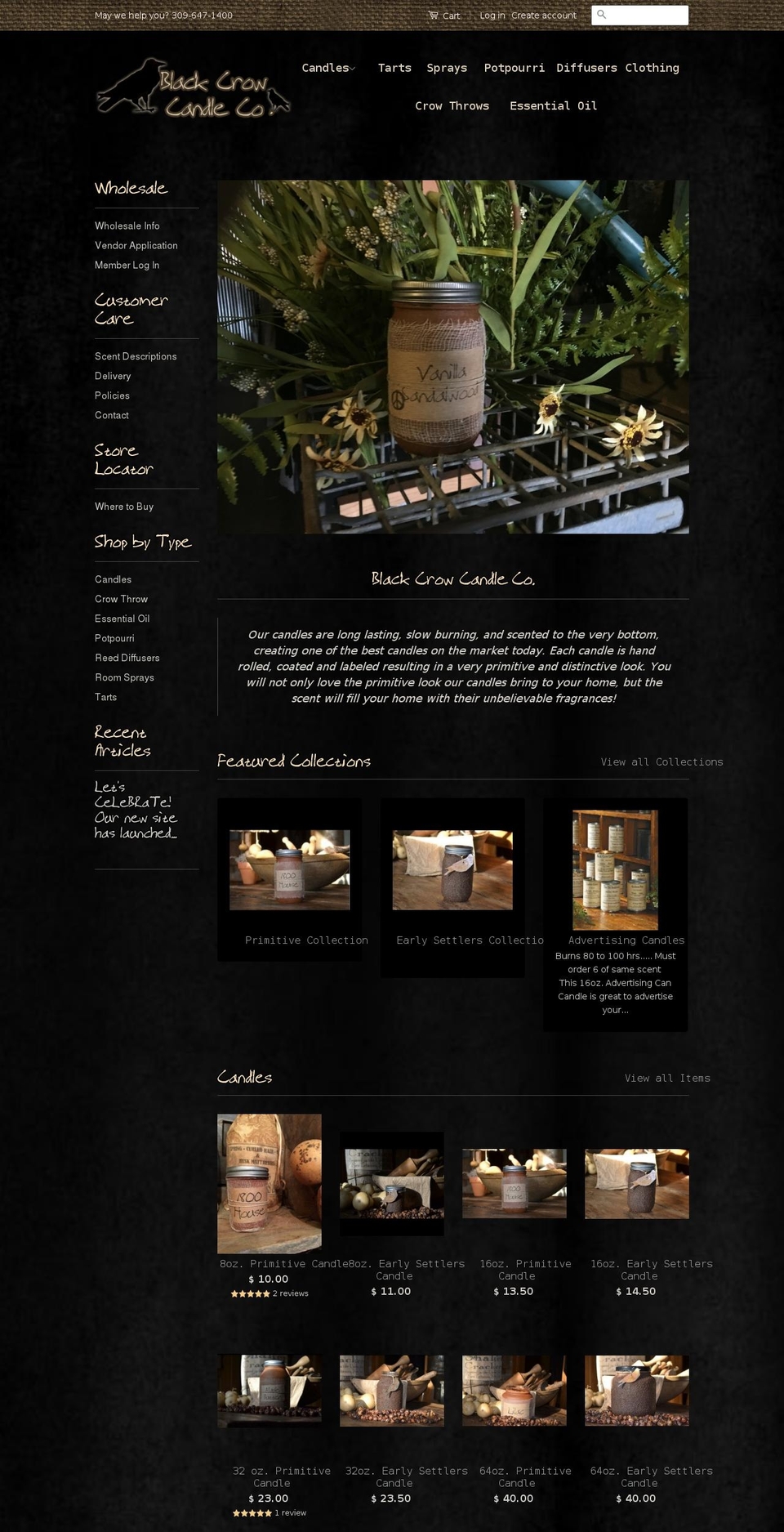 blackcrowcandles.biz shopify website screenshot