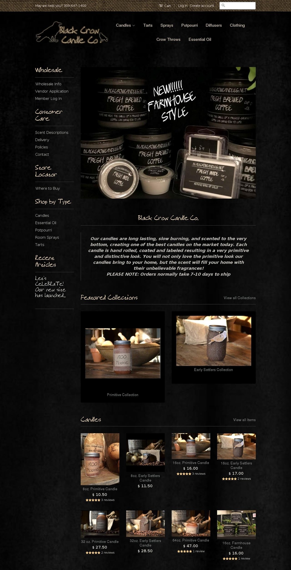 blackcrowcandles.org shopify website screenshot