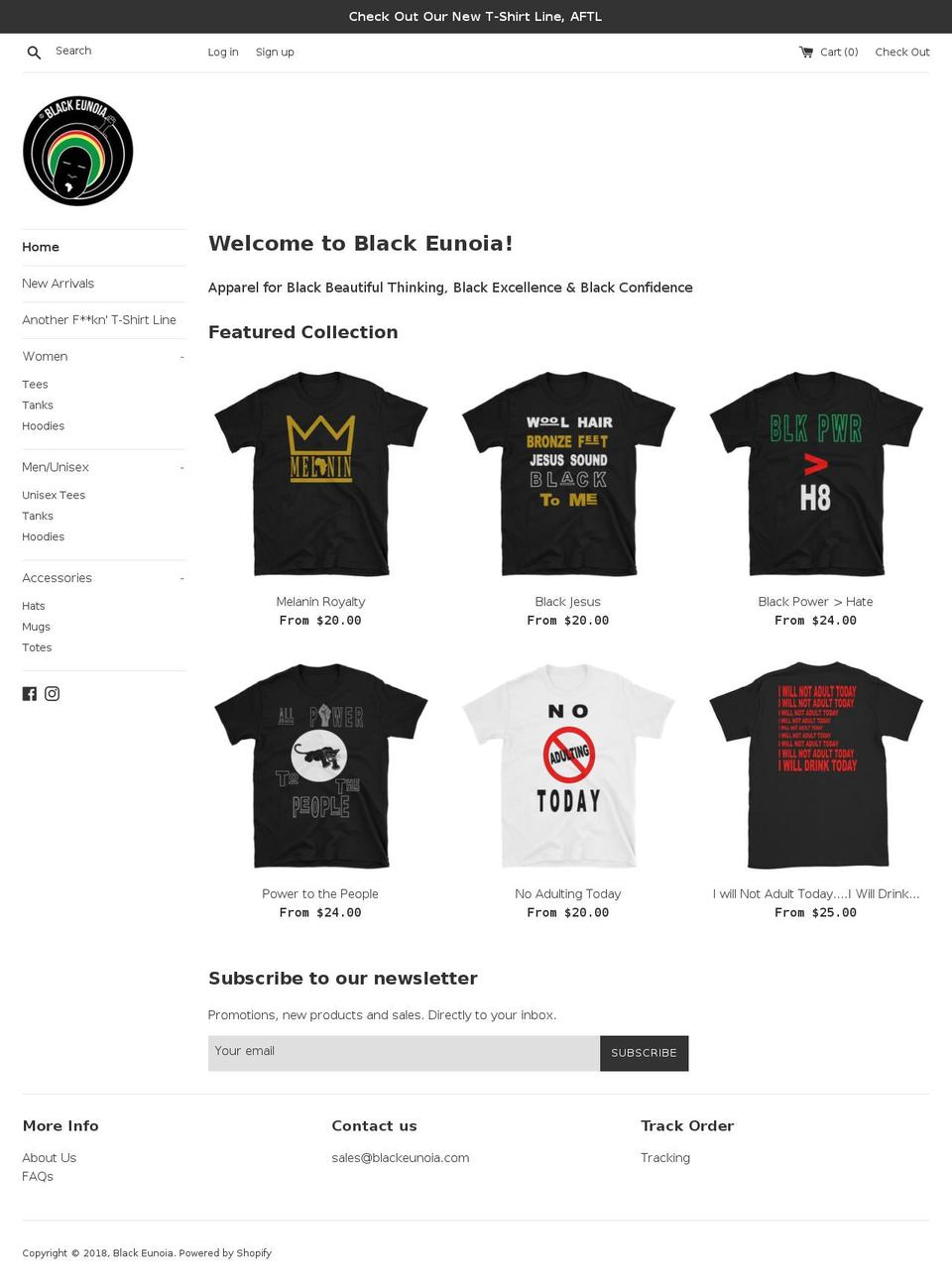 blackeunoia.com — Shopify storefront screenshot