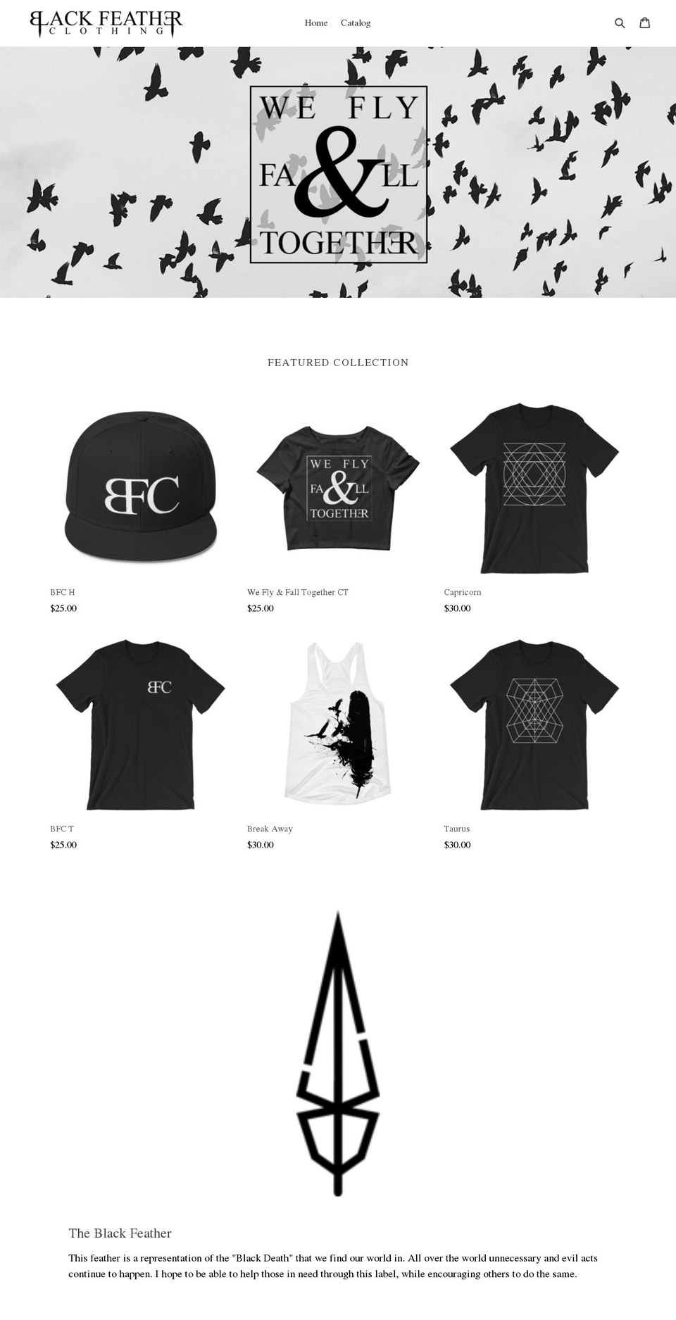 blackfeatherclothing.com — Shopify storefront screenshot
