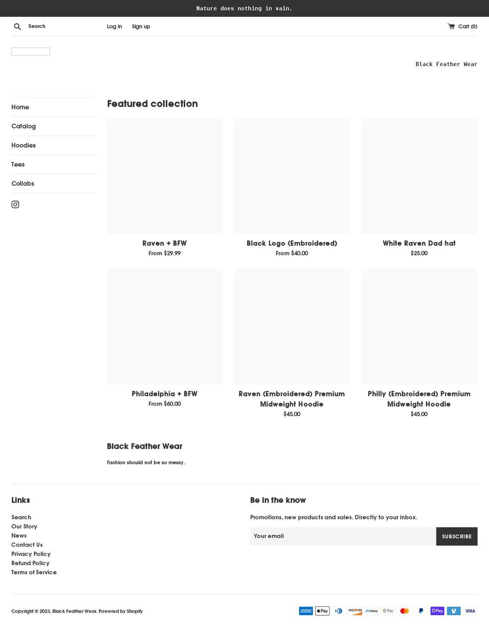 blackfeatherwear.com shopify website screenshot