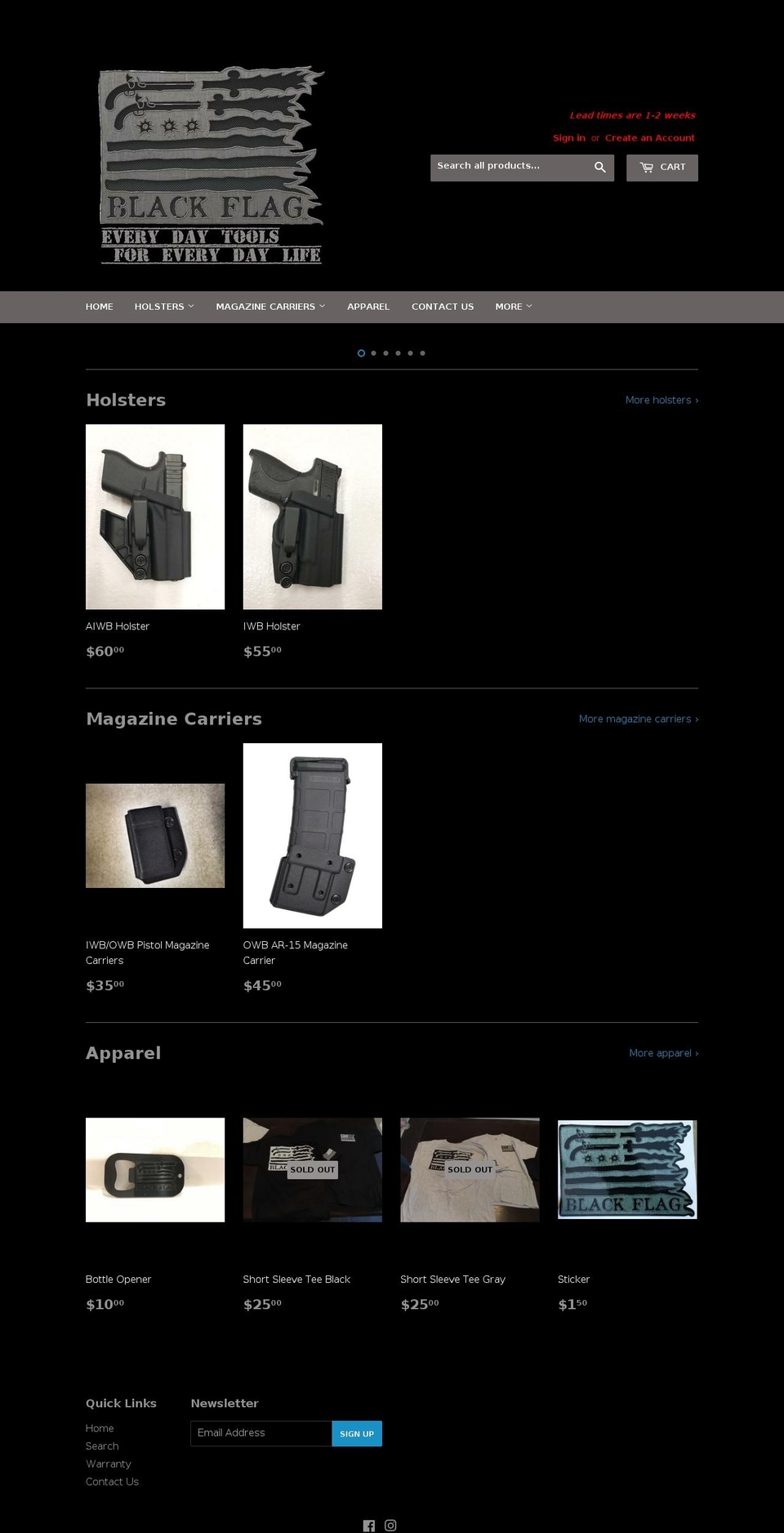 blackflagholsters.com shopify website screenshot