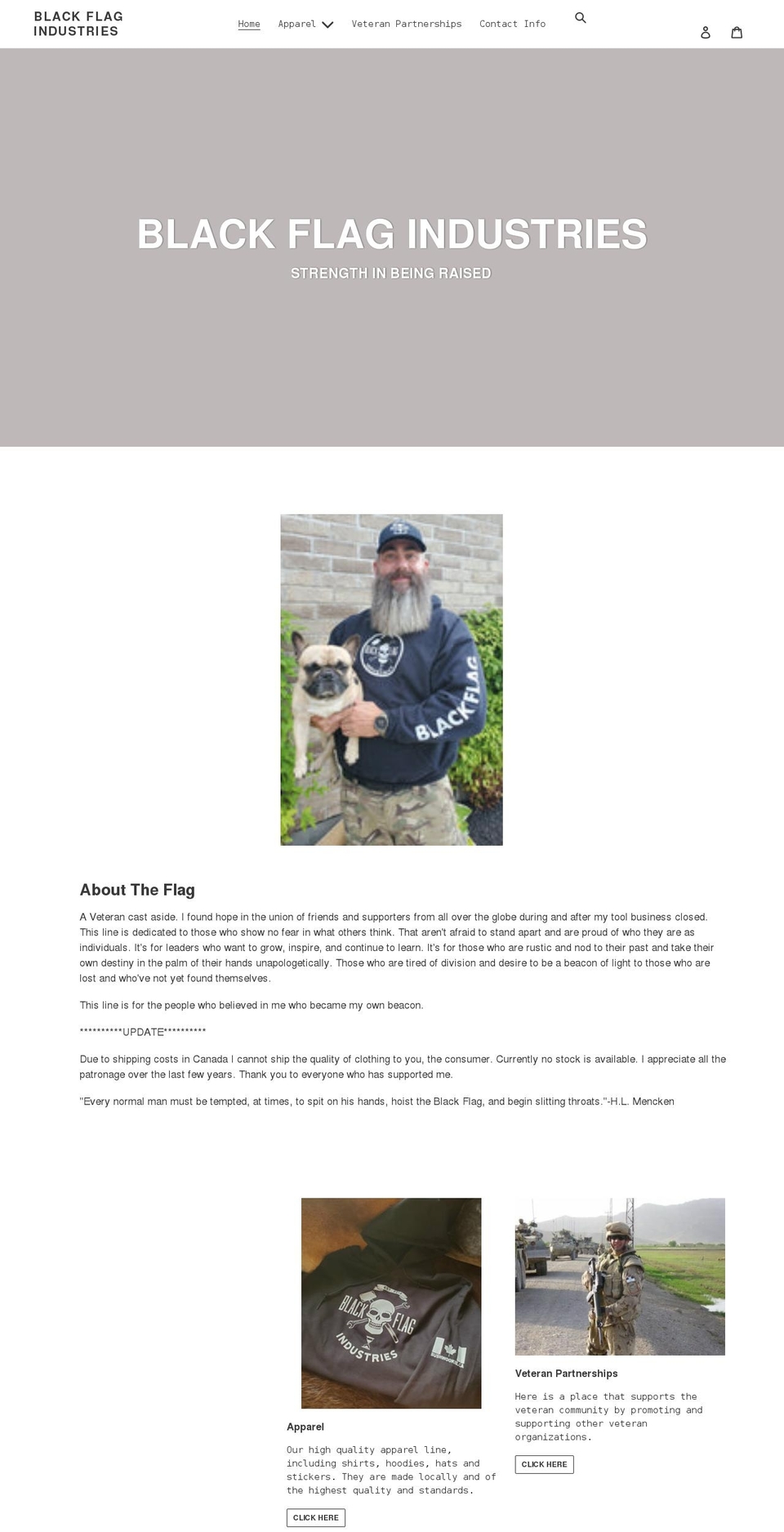 blackflagindustries.ca shopify website screenshot