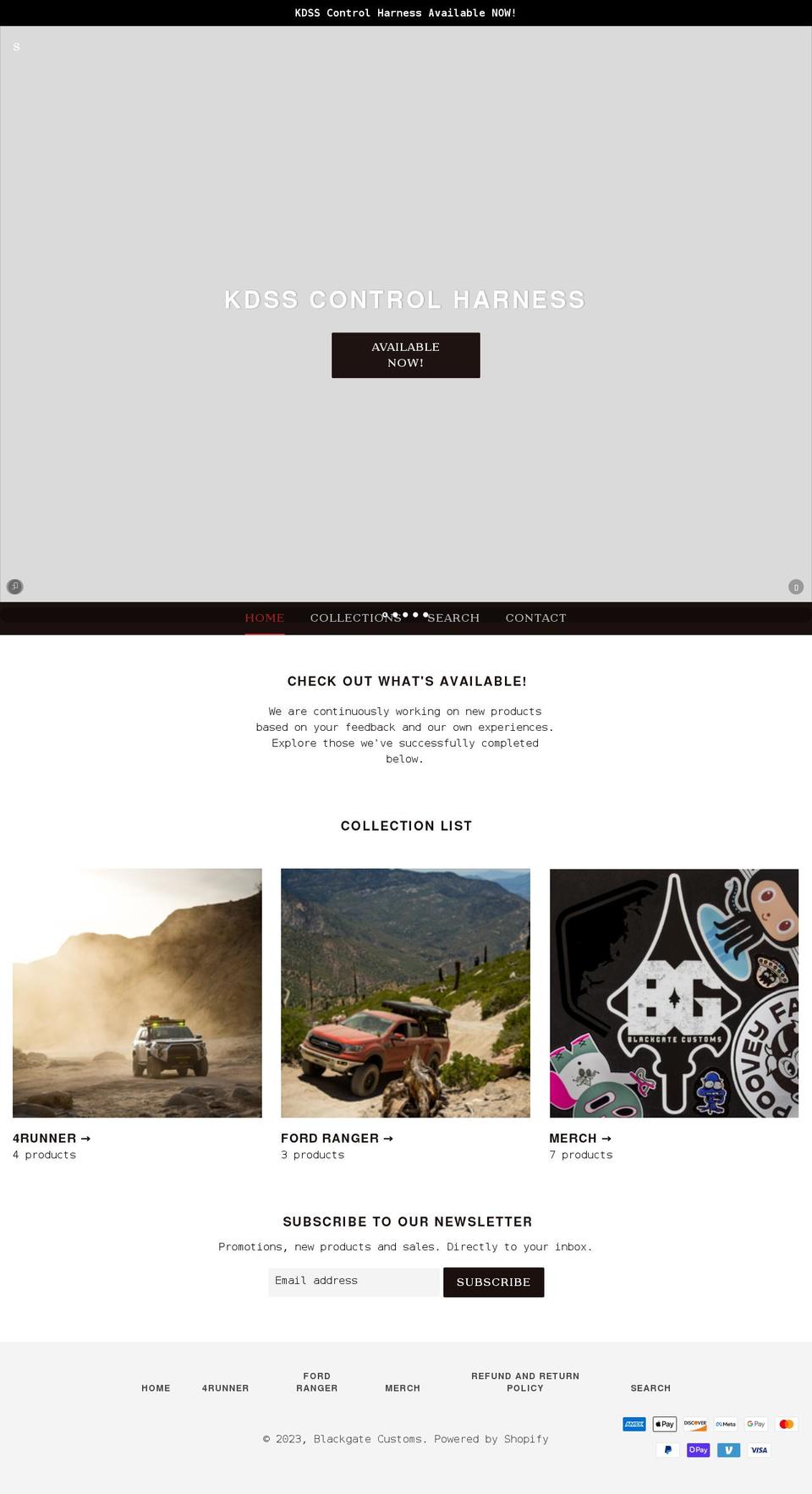 blackgatecustoms.com shopify website screenshot