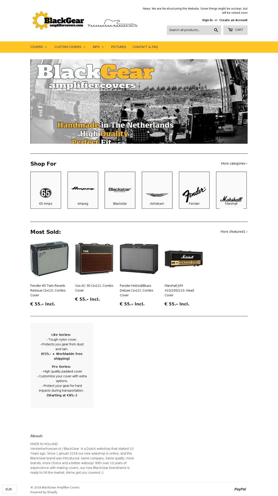 blackgearamplifiercovers.com — Shopify storefront screenshot