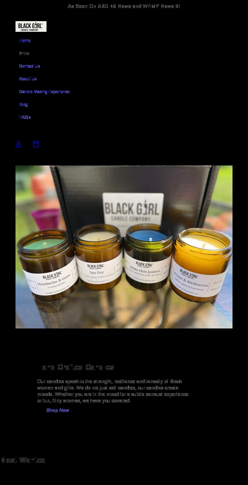 blackgirlcandlecompany.com shopify website screenshot