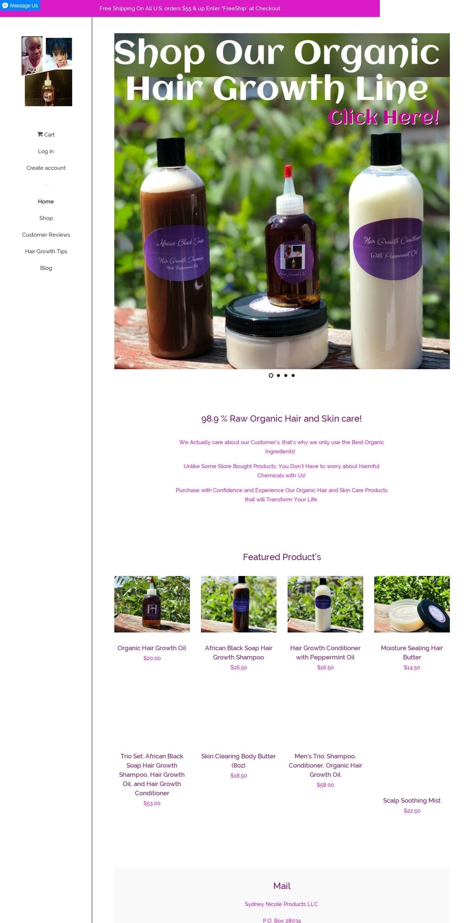blackhairandskincare.net shopify website screenshot
