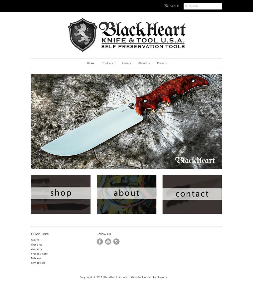 blackheartknives.com shopify website screenshot