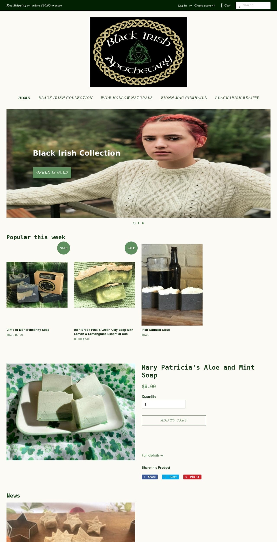 blackirishapothecary.com shopify website screenshot
