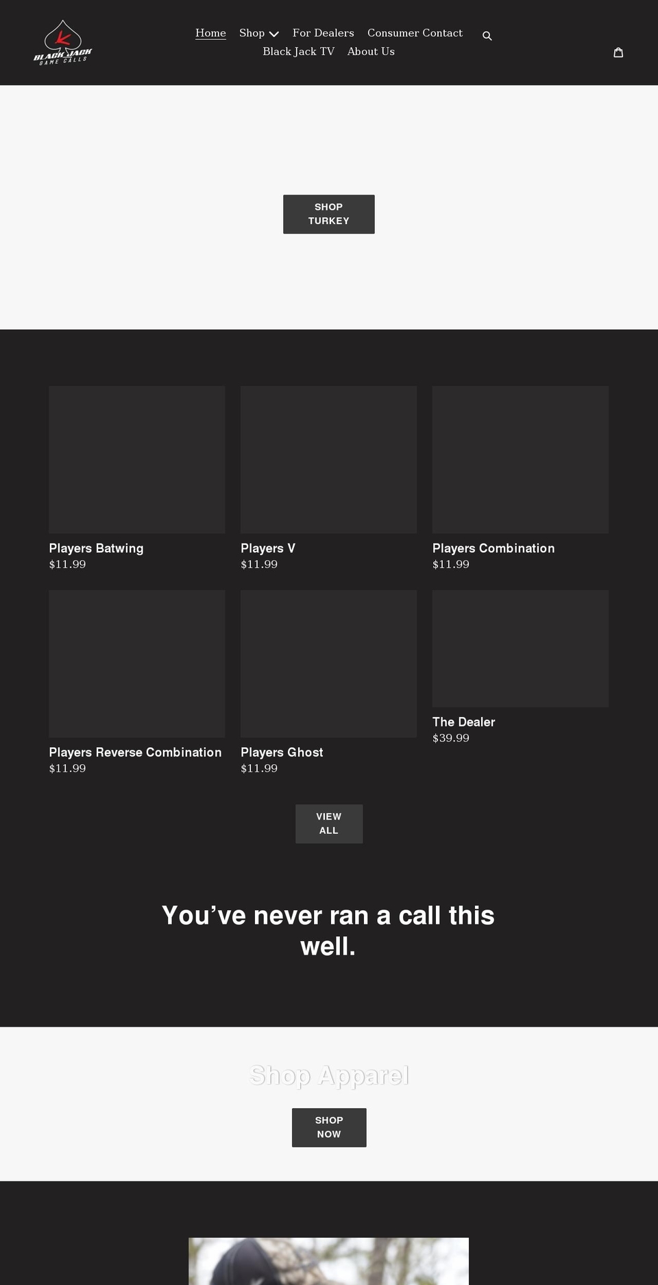 blackjackgamecalls.com shopify website screenshot