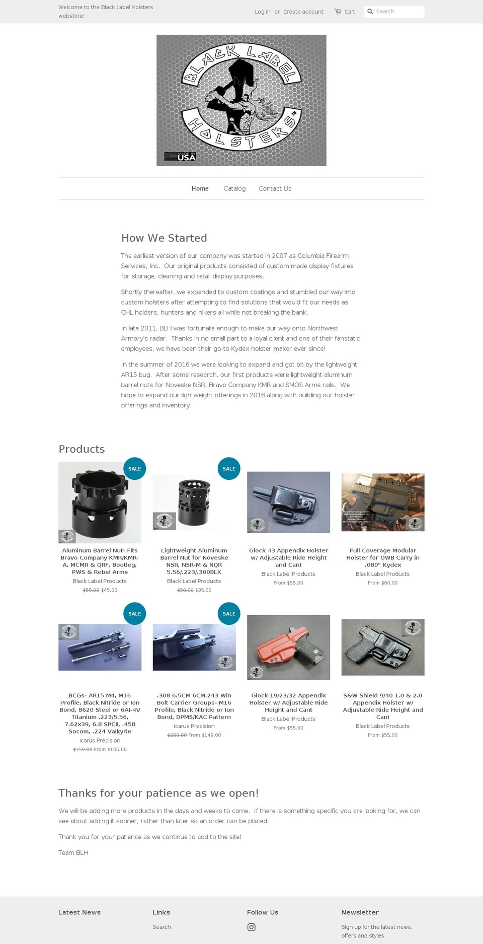 blacklabelholsters.com shopify website screenshot