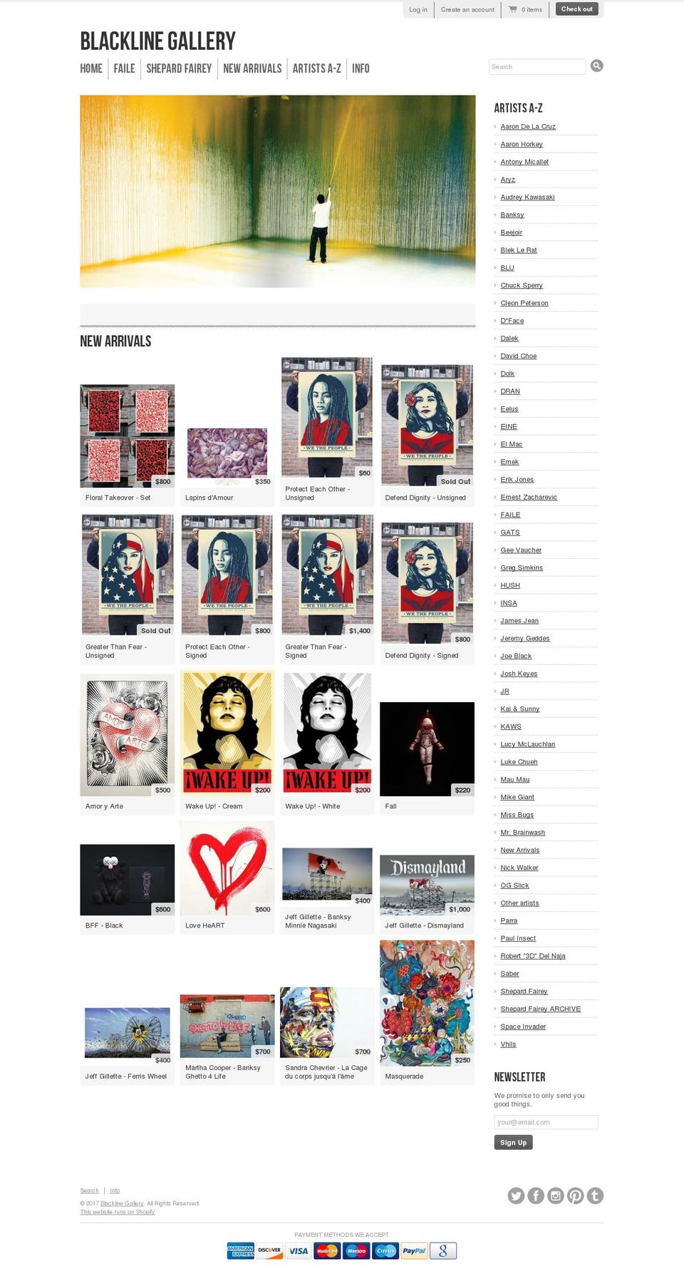 blacklinegallery.com shopify website screenshot