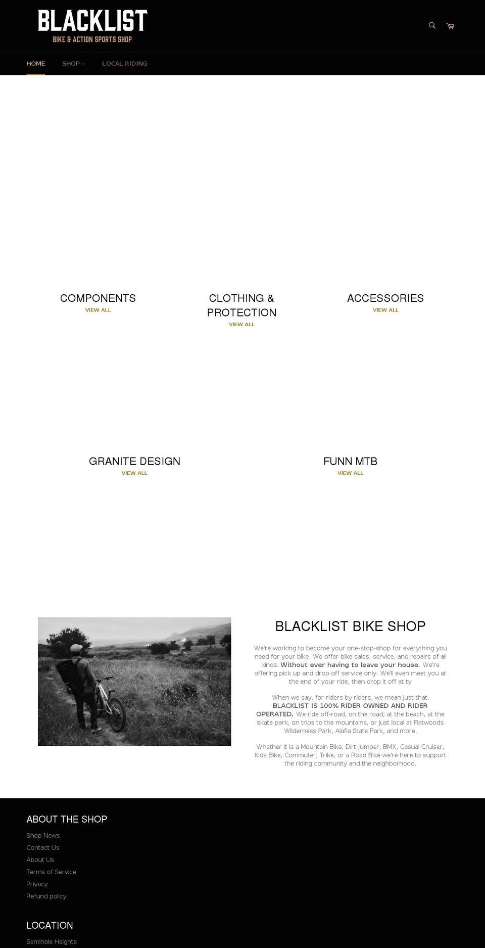 blacklistbikeshop.com shopify website screenshot
