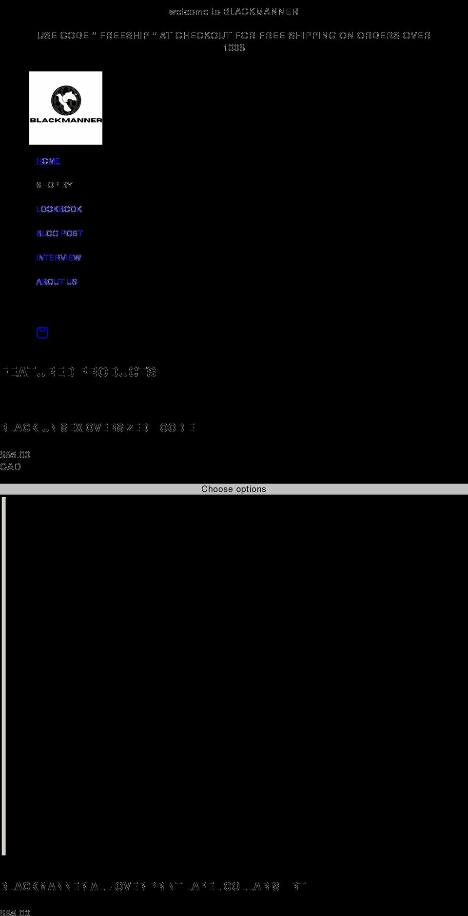 blackmanner.com shopify website screenshot