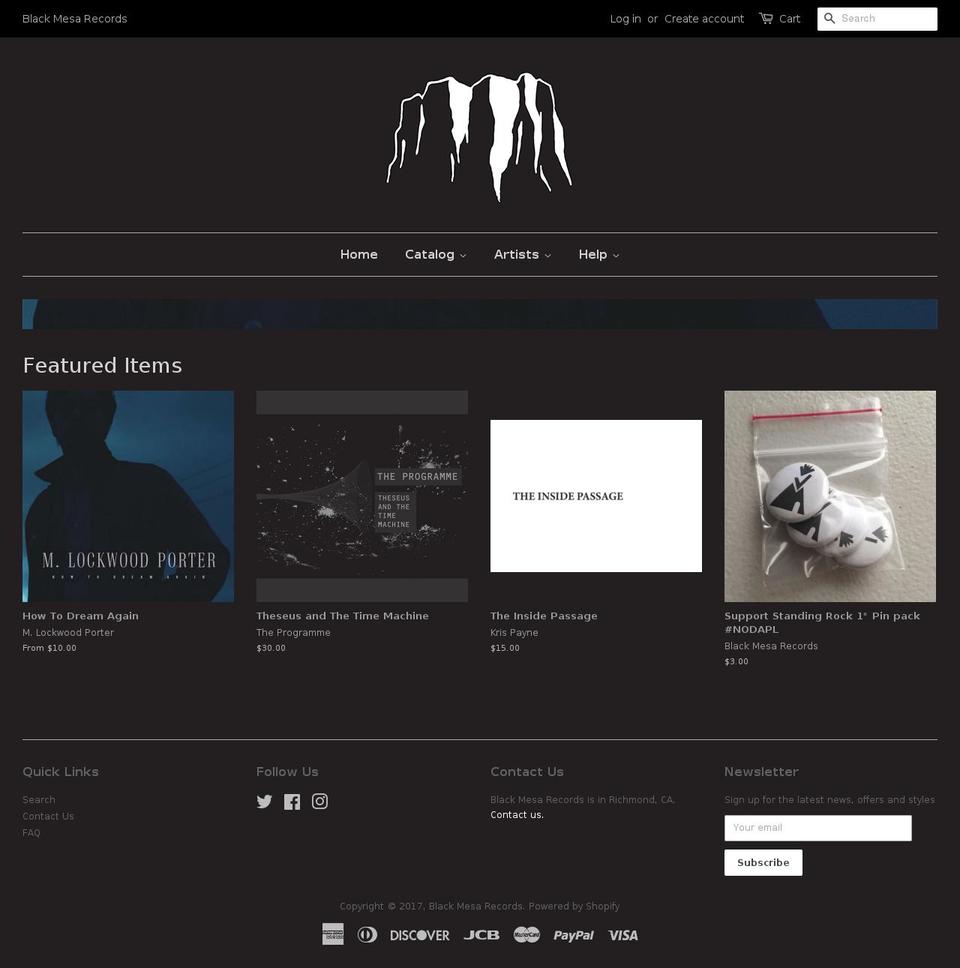 Flow v Shopify theme site example blackmesarecords.com