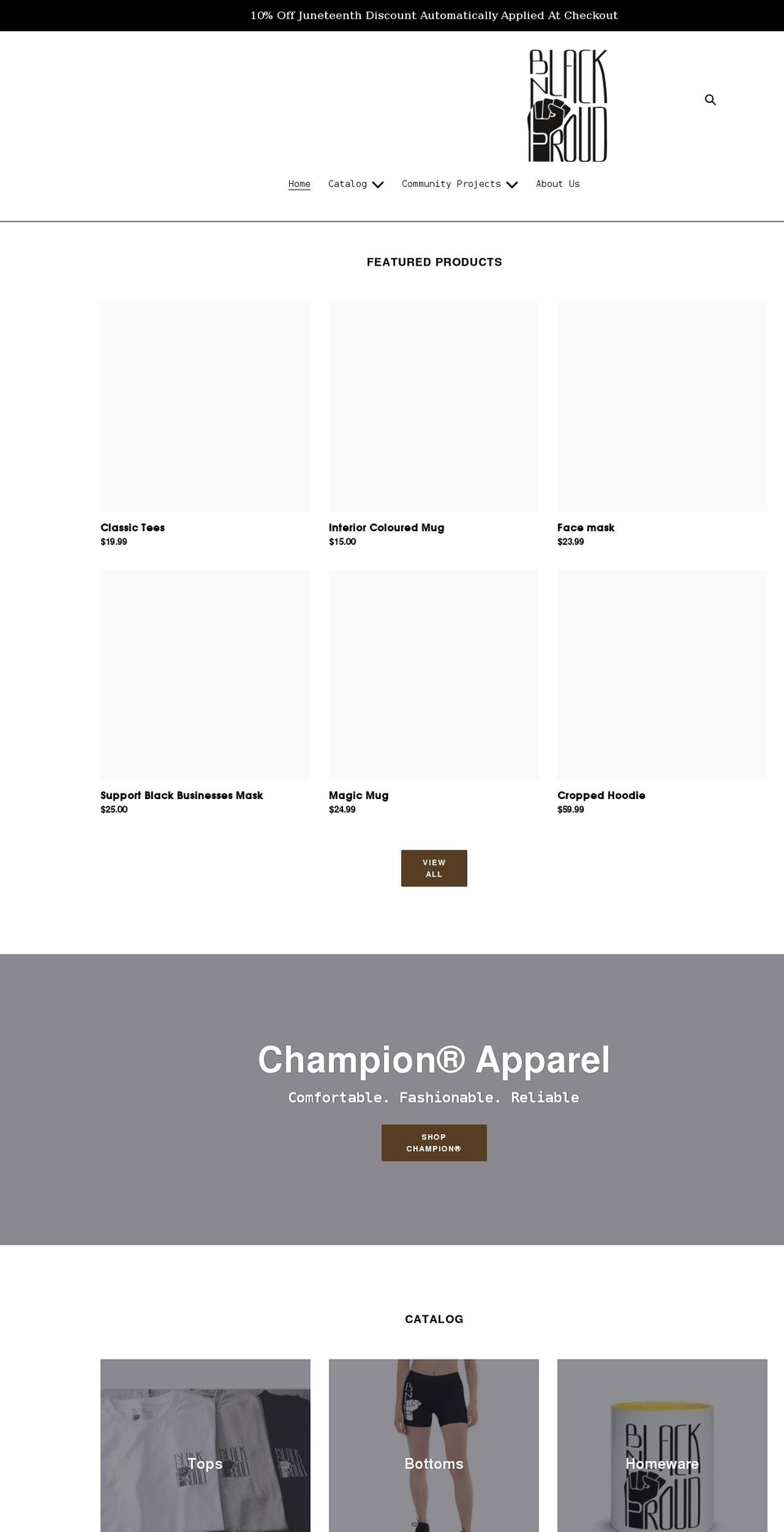 blacknproudshirts.ca shopify website screenshot