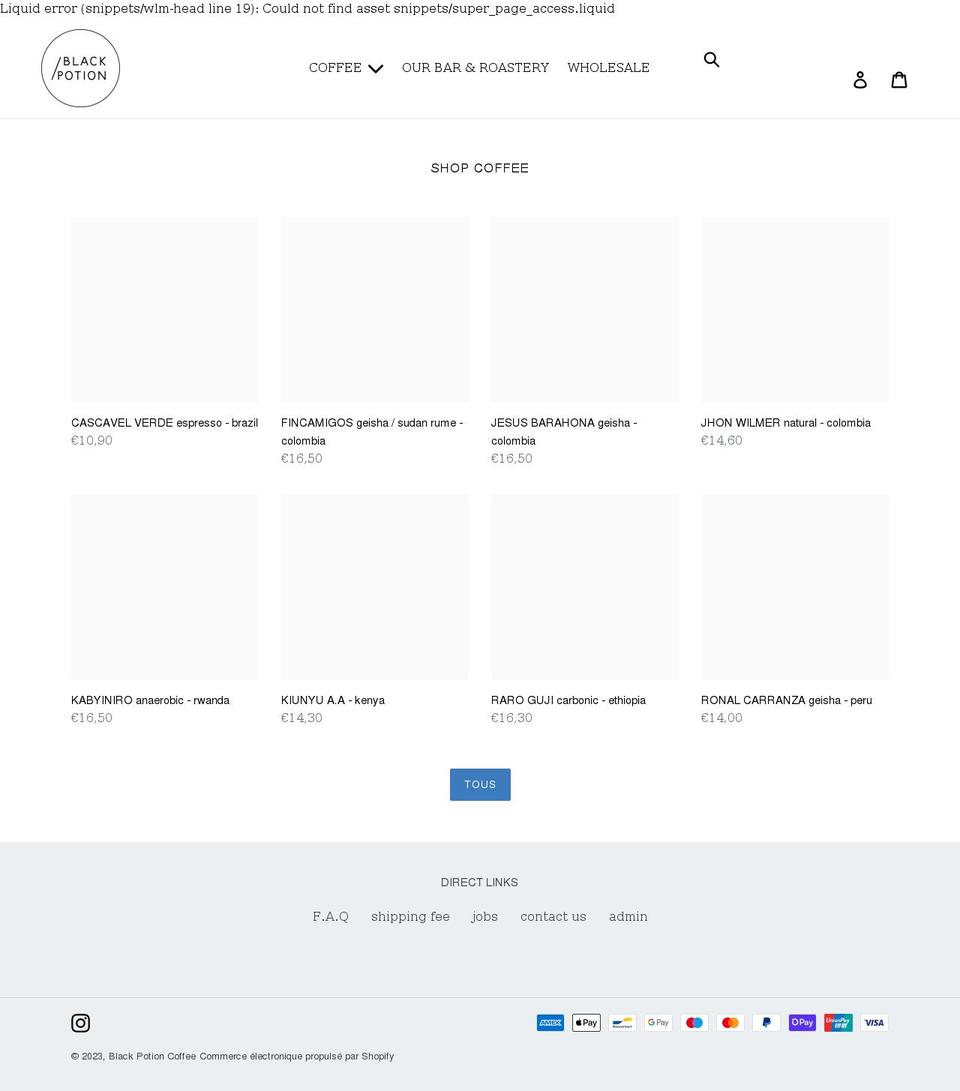 blackpotioncoffee.com shopify website screenshot