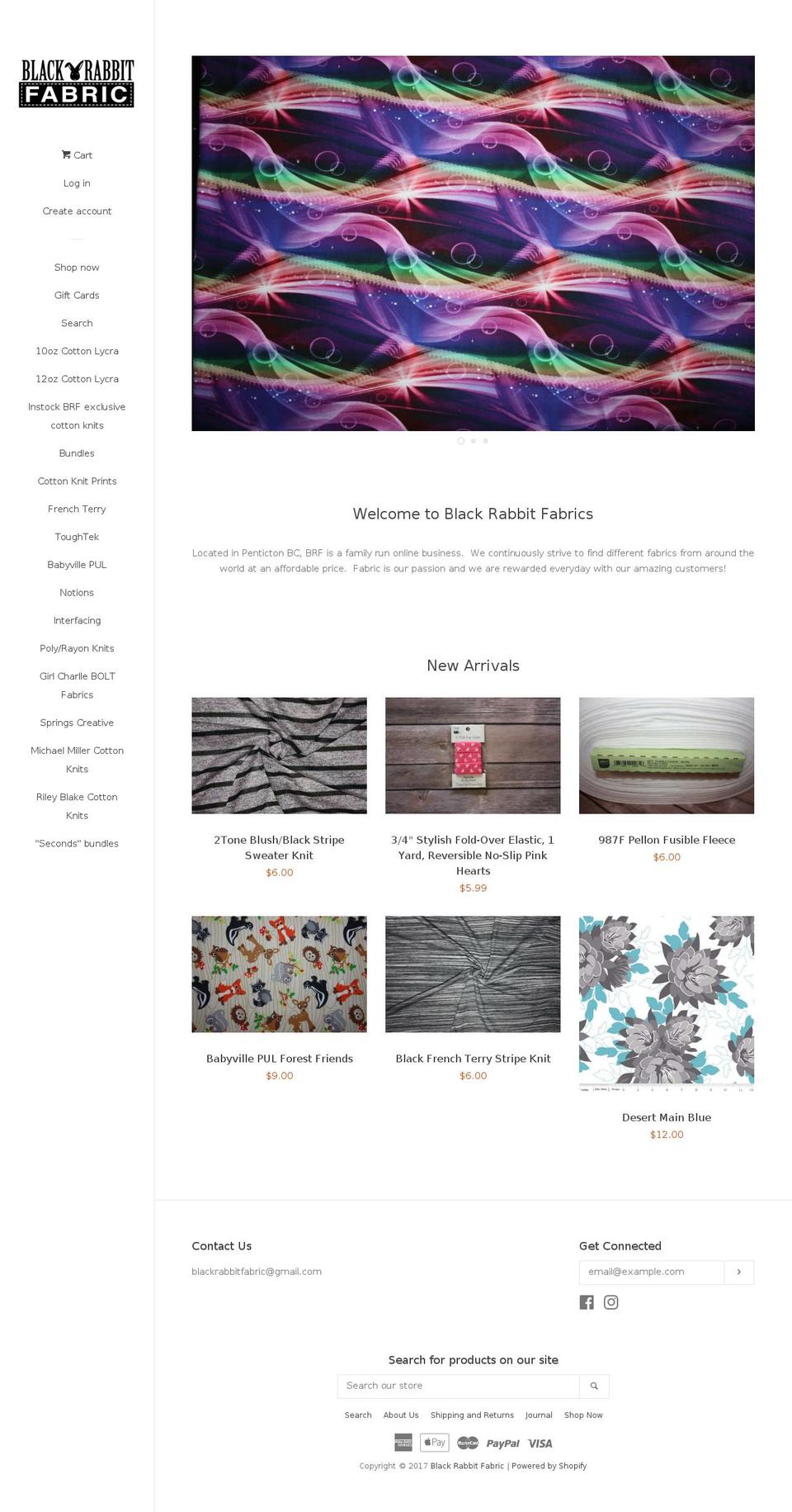 blackrabbitfabric.com shopify website screenshot