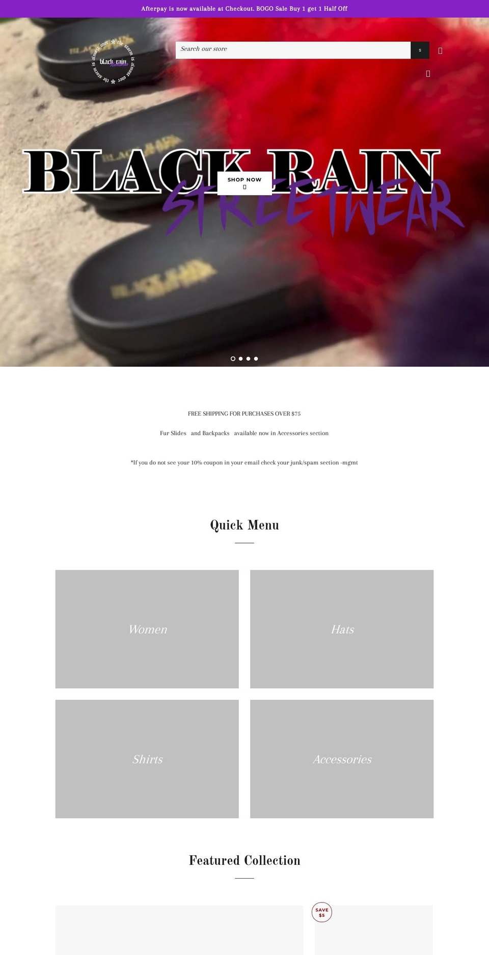 blackrainstreetwear.com shopify website screenshot