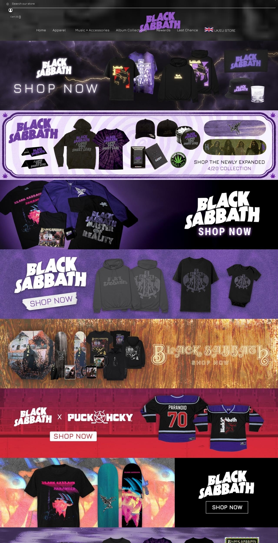 blacksabbathapparelshop.com — Shopify storefront screenshot