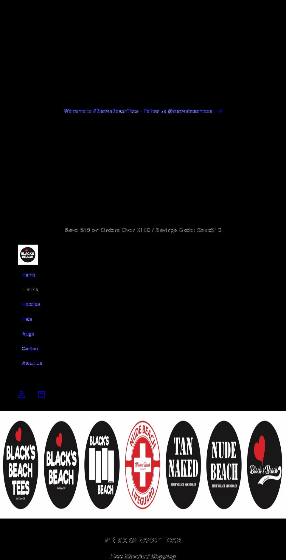 blacksbeachtees.com shopify website screenshot