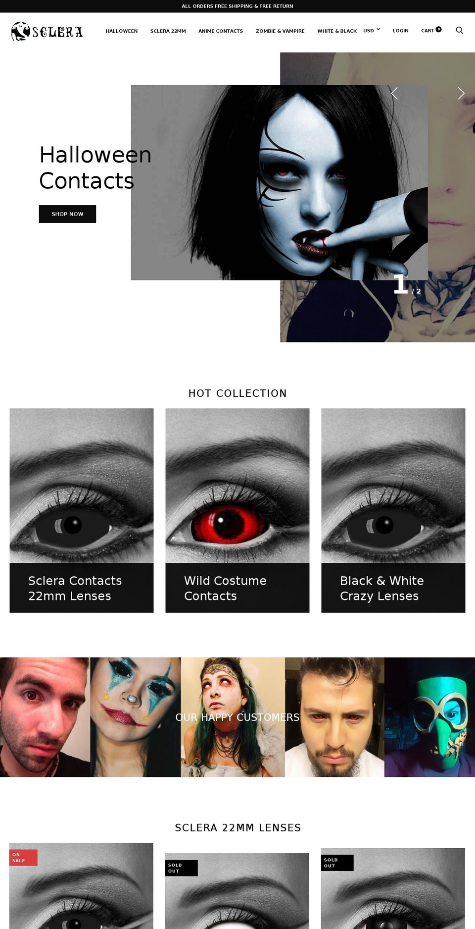 blackscleralens.com shopify website screenshot