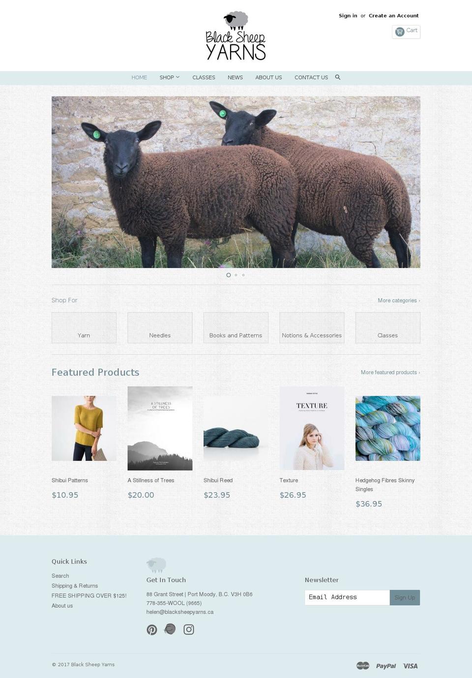 blacksheepyarns.ca shopify website screenshot