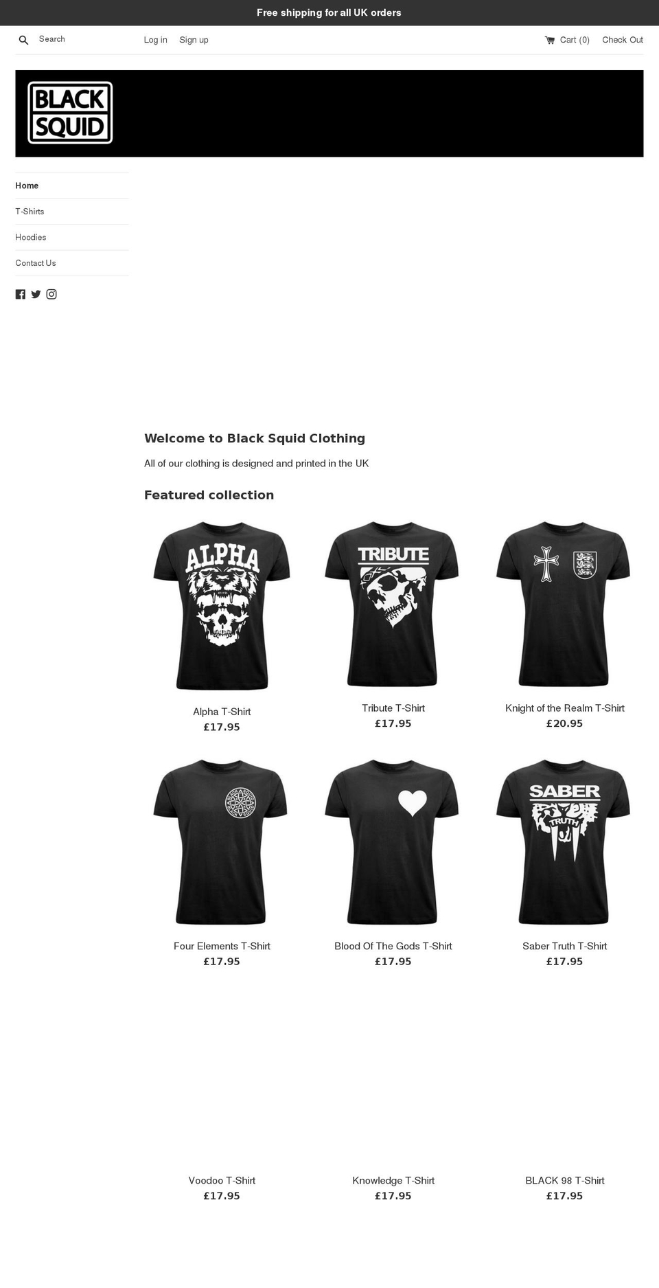 blacksquidclothing.com shopify website screenshot