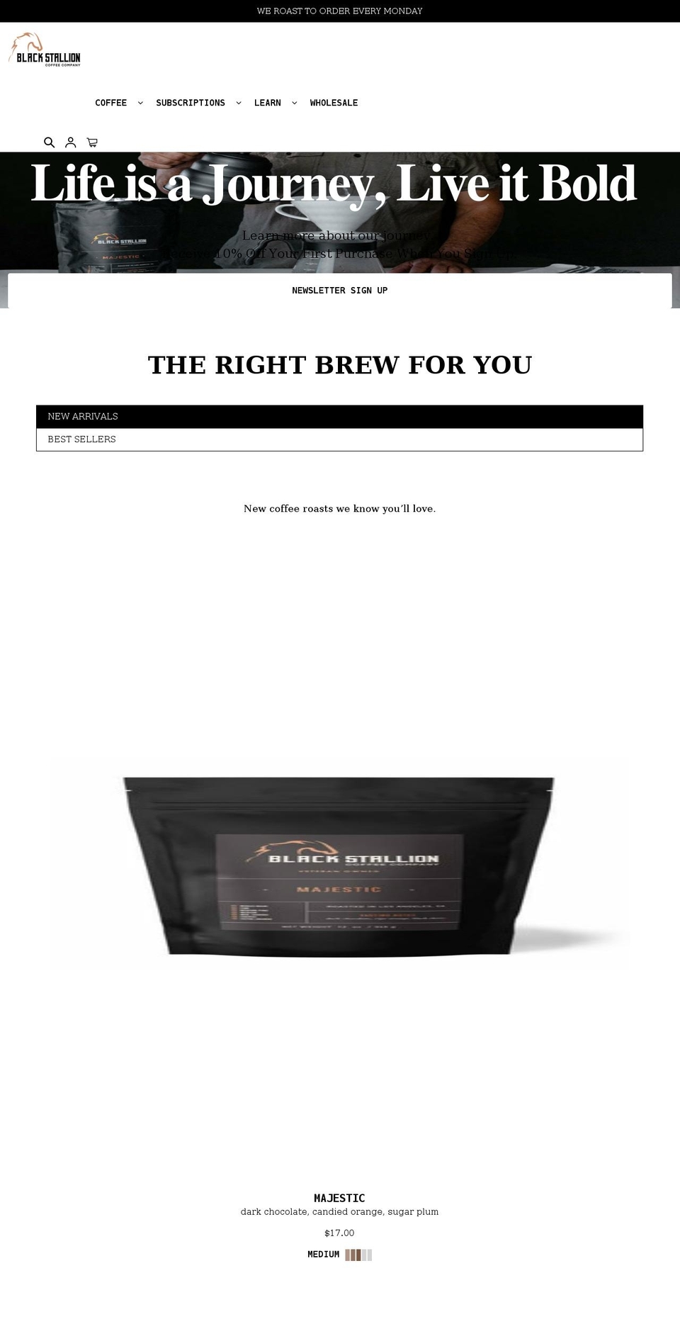 blackstallioncoffeeco.com shopify website screenshot