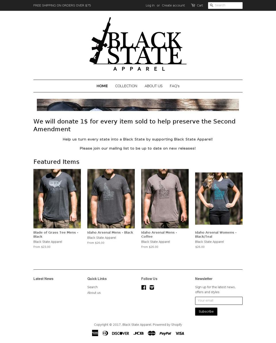 blackstateapparel.com shopify website screenshot